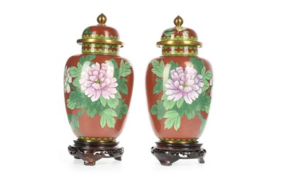 Lot 1296 - PAIR OF CHINESE CLOISONNE BALUSTER VASES WITH COVERS