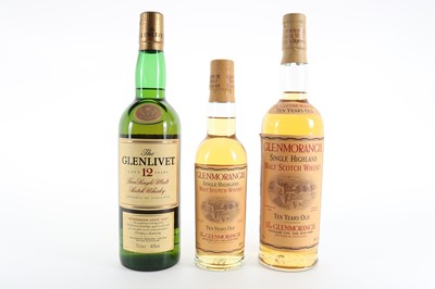 Lot 236 - GLENLIVET 12 YEAR OLD AND 2 BOTTLES OF GLENMORANGIE 10 YEAR OLD (70CL & 35CL)