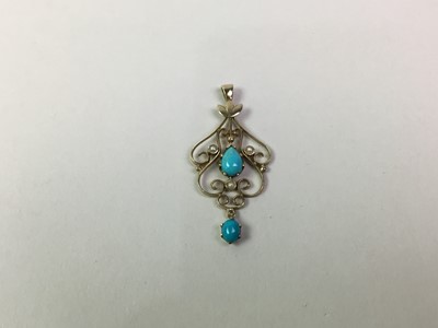 Lot 123 - NINE CARAT GOLD AND TURQUOISE HOLBIEN PENDANT