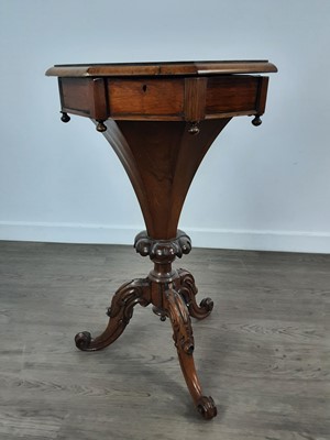 Lot 1305 - VICTORIAN ROSEWOOD SEWING TABLE