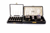 Lot 94 - SILVER THREE PIECE CONDIMENT SET makers Adie...