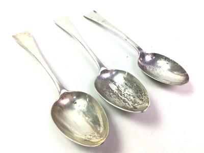 Lot 281 - THREE SILVER DESSERT SPOONS, 19TH CENTURY