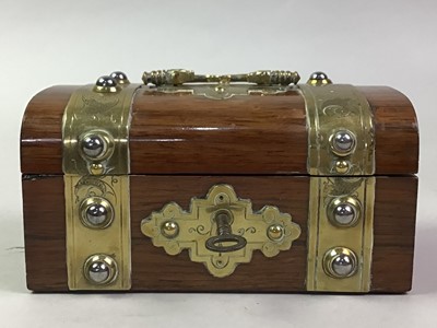 Lot 283 - ROSEWOOD AND BRASS BOUND CASKET, EARLY 20TH CENTURY