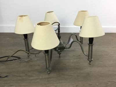 Lot 394 - CAST METAL FIVE LIGHT CHANDELIER