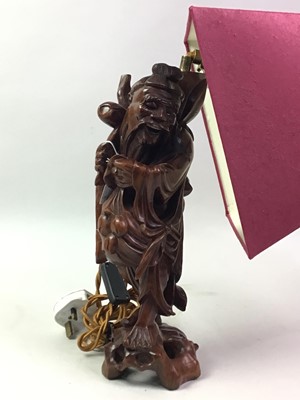 Lot 395 - PAIR OF CHINESE ROOTWOOD FIGURAL LAMPS