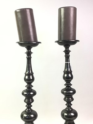 Lot 451 - PAIR OF CAST METAL PRICKET CANDLESTICKS