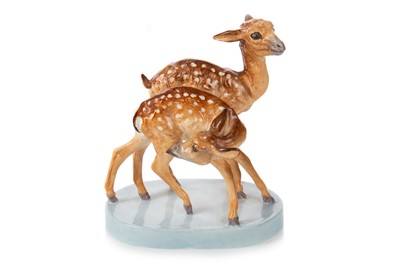 Lot 1352 - DORIS LINDNER FOR ROYAL WORCESTER, YOUNG SPOTTED DEER