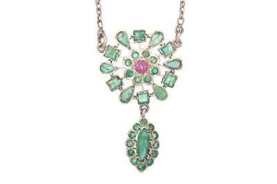 Lot 570 - EMERALD AND RUBY PENDANT