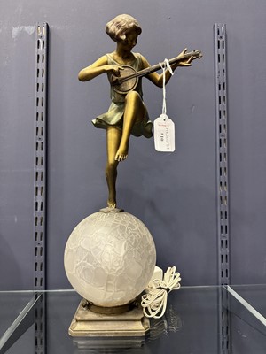 Lot 510 - ART DECO BRONZED SPELTER FIGURAL TABLE LAMP