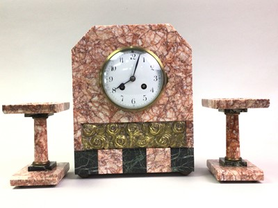 Lot 602 - ART DECO MARBLE CLOCK GARNITURE