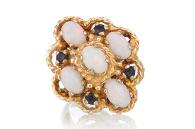 Lot 576 - OPAL AND SAPPHIRE CLUSTER RING