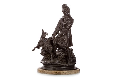 Lot 1243 - AFTER PIERRE JULES MÈNE (FRENCH, 1810-1879), 'VALET DE CHIENS TENANT DEUX GRIFFONS ÉCOSAAIS'