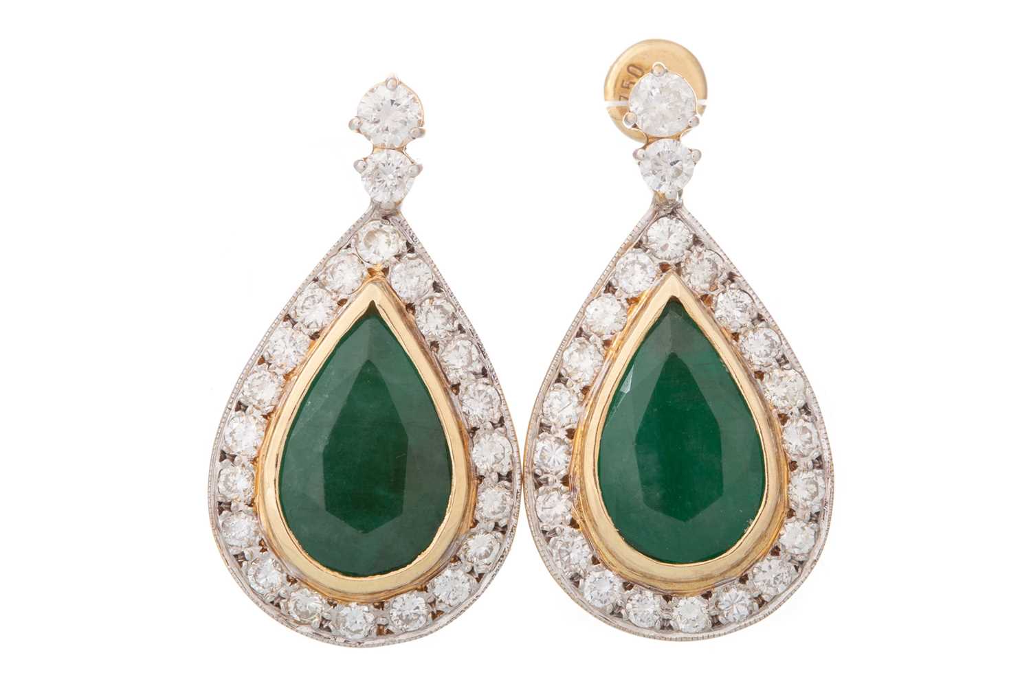 Lot 466 - PAIR OF EMERALD AND DIAMOND EARRINGS