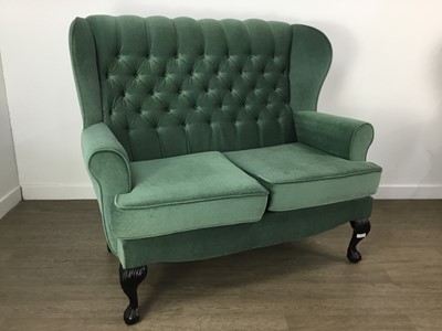 Lot 717 - GREEN UPHOLSTERED FOUR PIECE COTTAGE SUITE