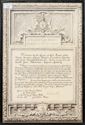 Lot 1248 - RSW AND QUEEN VICTORIA INTEREST - SIR FRANCES POWELL RSW, HAND-PAINTED DIPLOMA