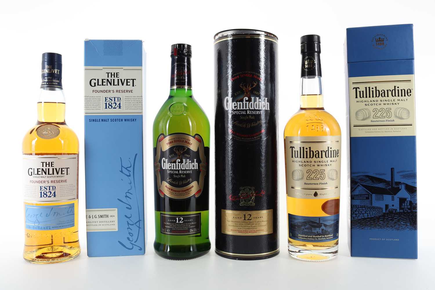 Lot 30 - TULLIBARDINE 225 SAUTERNES FINISH, GLENLIVET FOUNDER'S RESERVE AND GLENFIDDICH 12 YEAR OLD 1L