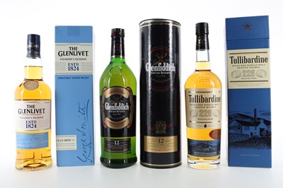 Lot 30 - TULLIBARDINE 225 SAUTERNES FINISH, GLENLIVET FOUNDER'S RESERVE AND GLENFIDDICH 12 YEAR OLD 1L