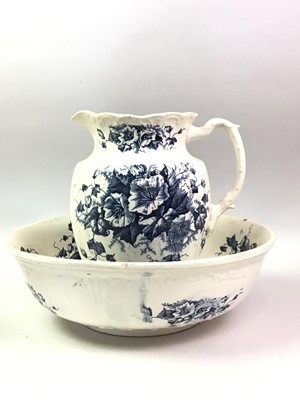 Lot 30 - VICTORIAN BLUE AND WHITE EWER AND BASIN
