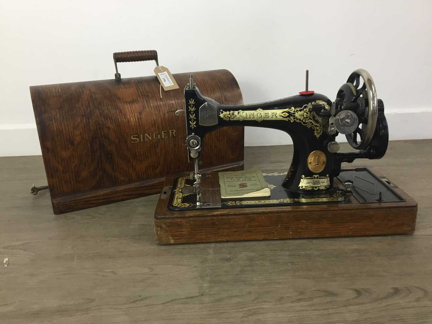 Lot 190 - VINTAGE SINGER PORTABLE SEWING MACHINE,