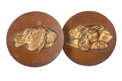 Lot 542 - LEYLAND, PAIR OF COPPER MASCOT PLAQUES