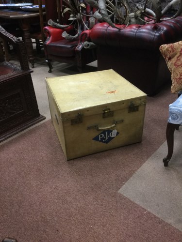 Lot 869 - VINTAGE VELLUM BOUND TRAVELLING TRUNK cream...