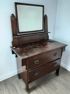 Lot 700 - ARTS & CRAFTS MAHOGANY WARDROBE AND DRESSING CHEST