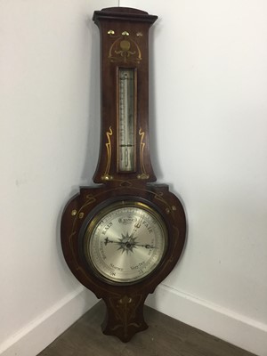 Lot 282 - MAHOGANY AND BRASS INLAID BAROMETER