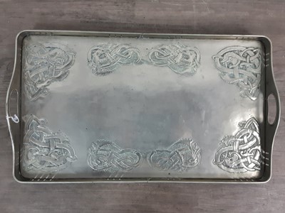 Lot 526 - ATTRIBUTED TO MARGARET GILMOUR (SCOTTISH, 1860-1942), GLASGOW SCHOOL WHITE METAL TRAY