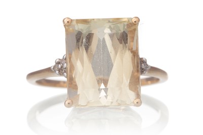 Lot 679 - YELLOW KUNZITE AND DIAMOND PENDANT AND RING