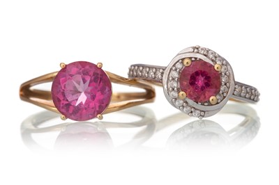 Lot 640 - TWO PINK GEM SET RINGS