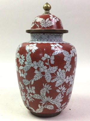 Lot 380 - CHINESE CLOISONNE URN AND COVER