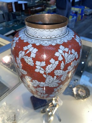Lot 380 - CHINESE CLOISONNE URN AND COVER