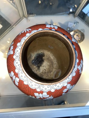 Lot 380 - CHINESE CLOISONNE URN AND COVER