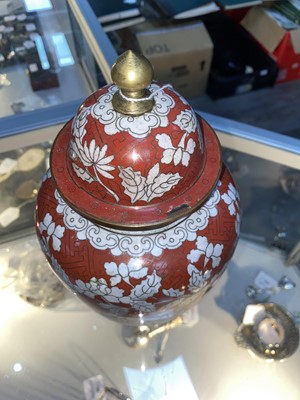 Lot 380 - CHINESE CLOISONNE URN AND COVER