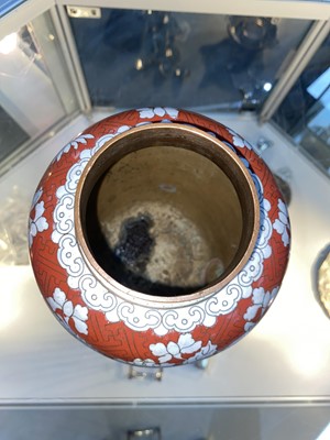 Lot 380 - CHINESE CLOISONNE URN AND COVER