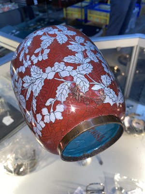 Lot 380 - CHINESE CLOISONNE URN AND COVER