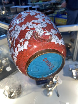 Lot 380 - CHINESE CLOISONNE URN AND COVER