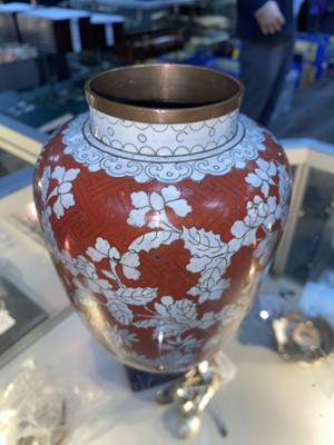 Lot 380 - CHINESE CLOISONNE URN AND COVER