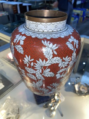 Lot 380 - CHINESE CLOISONNE URN AND COVER