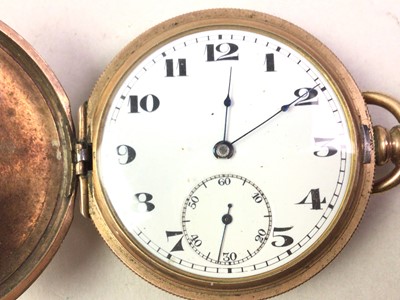 Lot 392 - GOLD PLATED HUNTER POCKET WATCH