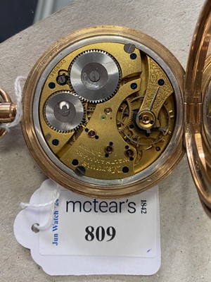 Lot 809 - NINE CARAT GOLD FULL HUNTER POCKET WATCH