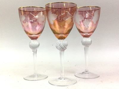 Lot 421 - SET OF SIX CRANBERRY TINTED WINE GLASSES