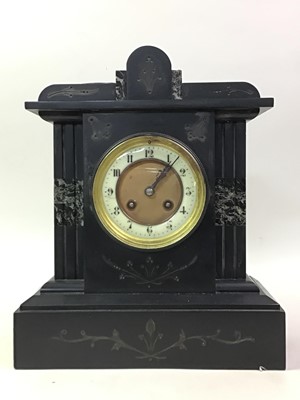 Lot 414 - VICTORIAN BLACK SLATE MANTEL CLOCK