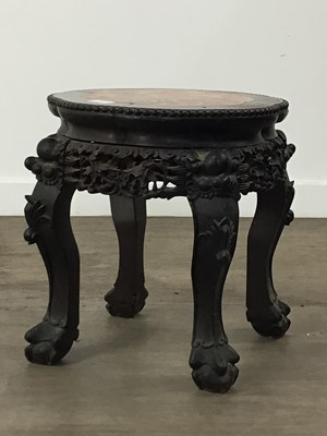 Lot 114 - CHINESE MARBLE TOPPED IRONWOOD PLANT TABLE