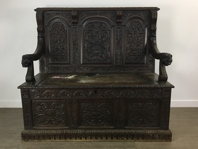 Lot 117 - VICTORIAN CARVED OAK HALL SETTLE