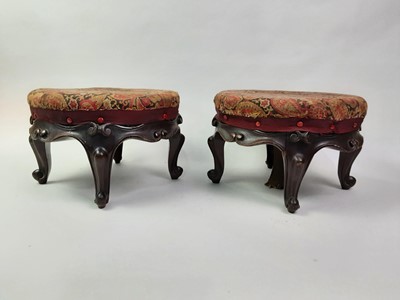 Lot 160 - PAIR OF VICTORIAN MAHOGANY CIRCULAR FOOTSTOOLS