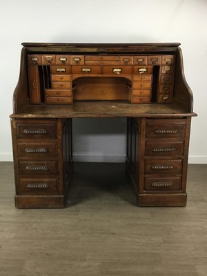 Lot 182 - OAK ROLL TOP PEDESTAL DESK