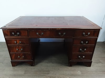 Lot 484 - REPRODUCTION MAHOGANY TWIN PEDESTAL DESK