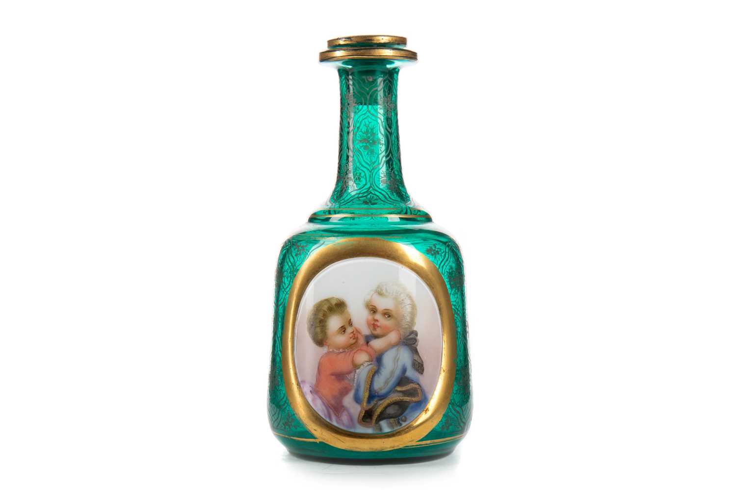Lot 1272 - BOHEMIAN TEAL GLASS DECANTER