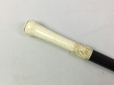 Lot 625 - VICTORIAN EBONISED WALKING CANE AND OTHERS